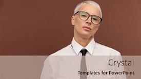  Presentation with masculine - Presentation having young-stylish-masculine-woman background and a coral colored foreground