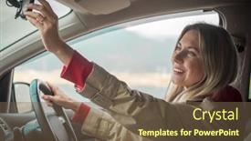  Presentation with health balance - Theme with young-stylish-woman-driving-car background and a tawny brown colored foreground