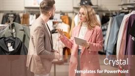  Presentation with using digital tablet - Beautiful slides featuring young-stylist-using-digital-tablet backdrop and a coral colored foreground