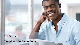  Presentation with investments - Colorful presentation enhanced with young successful black african man backdrop and a light blue colored foreground