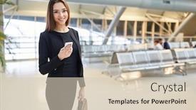  Presentation with airport terminal - Audience pleasing presentation theme consisting of young-successful-business-woman backdrop and a soft green colored foreground
