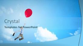  Presentation with balloon - Beautiful slide deck featuring young successful businessman flies on colorful balloon backdrop and a light blue colored foreground