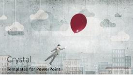  Presentation with balloon - Audience pleasing PPT layouts consisting of young successful businessman in hat flies on colorful balloon backdrop and a light gray colored foreground