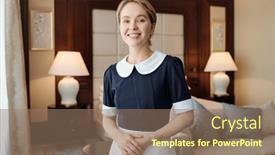  Presentation with lamps - Presentation theme enhanced with young-successful-chambermaid-in-uniform background and a  colored foreground