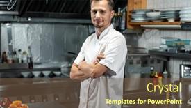  Presentation with cooking chef - Amazing slide set having young-successful-chef-of-modern backdrop and a tawny brown colored foreground