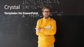  Presentation with chemical - Presentation theme consisting of young-successful-chemistry-teacher background and a dark gray colored foreground