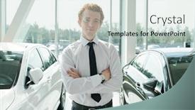  Presentation with auto - Amazing PPT theme having young-successful-dealer-of-auto backdrop and a soft green colored foreground