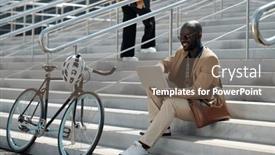  Presentation with entrepreneur - Presentation theme with young-successful-entrepreneur-in-formalwear background and a violet colored foreground