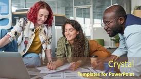  Presentation with data meeting - PPT theme consisting of young-successful-female-broker-analyzing background and a tawny brown colored foreground