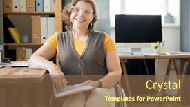  Presentation with front office - Amazing PPT layouts having young-successful-female-office-manager backdrop and a tawny brown colored foreground