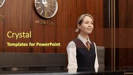  Presentation with registration - Presentation theme with young-successful-female-receptionist background and a tawny brown colored foreground