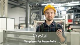  Presentation with walkie talkie - PPT theme having young-successful-male-engineer background and a gray colored foreground