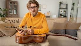  Presentation with music notes - Audience pleasing presentation theme consisting of young-successful-music-teacher backdrop and a gold colored foreground