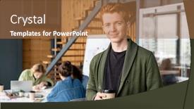  Presentation with front office - Beautiful PPT layouts featuring young-successful-office-manager backdrop and a coral colored foreground