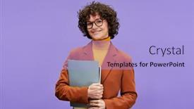  Presentation with teacher - PPT layouts featuring young-successful-teacher-in-formalwear background and a  colored foreground