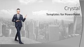  Presentation with trainer - Presentation theme featuring young-suited-karate-trainer-doing background and a white colored foreground