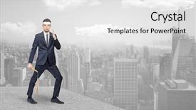  Presentation with metropolitan - Presentation theme featuring young suited karate trainer doing background and a white colored foreground