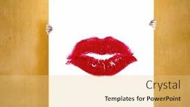  Presentation with red banner - PPT layouts enhanced with young summer girl in glasses showing white banner with red lips background and a lemonade colored foreground