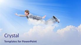  Presentation with super maris - Cool new presentation theme with young super businessman flying high backdrop and a  colored foreground