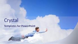  Presentation with super maris - PPT theme featuring young super businessman flying high background and a light blue colored foreground