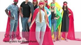  Presentation with team - Presentation having young-superleader-standing-in-front background and a coral colored foreground