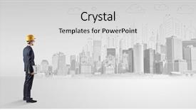  Presentation with architect - Slides having young supervisor architect standing background and a  colored foreground