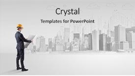  Presentation with architect - PPT theme consisting of young supervisor architect standing background and a light gray colored foreground