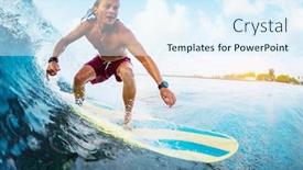  Presentation with ocean wave - Theme having young-surfer-rides-the-ocean background and a sky blue colored foreground