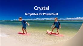  Presentation with fun - Beautiful presentation theme featuring young-surfer-twin-brothers backdrop and a dark gray colored foreground
