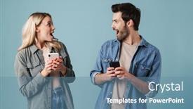  Presentation with blue - Cool new theme with young-surprised-man-and-woman backdrop and a teal colored foreground
