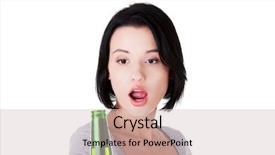  Presentation with beer bottle - PPT theme consisting of young surprised woman holding a bottle of beer background and a soft green colored foreground