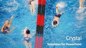  Presentation with swim - PPT theme featuring young swim team warming up background and a teal colored foreground