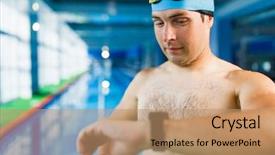  Presentation with timer - Cool new PPT theme with young swimmer man with timer backdrop and a coral colored foreground