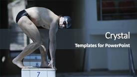  Presentation with win win - Slides featuring young swimmer on swim start at swimming pool ready for jump race and win background and a ocean colored foreground