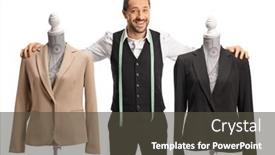  Presentation with mannequin - Slide deck with young-tailor-with-a-measuring background and a dark gray colored foreground