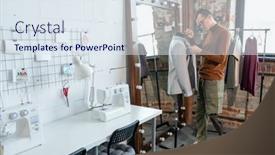  Presentation with prosthetic leg - Cool new slide deck with young-tailor-with-prosthetic-leg backdrop and a sky blue colored foreground