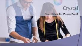  Presentation with workshop - Slide set with young-tailors-working-in-workshop background and a sky blue colored foreground