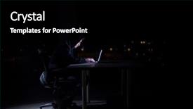  Presentation with computer hacker - Colorful PPT layouts enhanced with young talented hacker using laptop backdrop and a black colored foreground