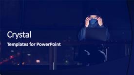  Presentation with computer hacker - Audience pleasing theme consisting of young talented hacker using laptop backdrop and a navy blue colored foreground