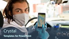  Presentation with taxi - Amazing presentation design having young-taxi-driver-in-protective backdrop and a ocean colored foreground