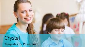  Presentation with young children playing - Cool new theme with white background free space art backdrop and a  colored foreground.