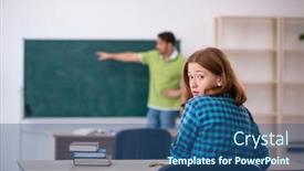  Presentation with classroom - Presentation theme consisting of young-teacher-and-student background and a ocean colored foreground