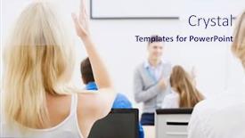  Presentation with classroom - Audience pleasing slide set consisting of young-teacher-in-classroom-standing and a  colored foreground