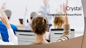  Presentation with class - Presentation theme consisting of young teacher in classroom standing background and a sky blue colored foreground