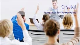  Presentation with classroom - Slide set with smiling girl with black fixed hair behind and naked shoulders cleaning face with cotton pad at gray studio background and looking left portrait close up background and a soft green colored foreground