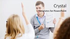  Presentation with classroom - PPT theme with young teacher in classroom standing background and a  colored foreground