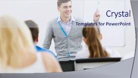  Presentation with classroom - Amazing presentation theme having young teacher in classroom standing backdrop and a sky blue colored foreground