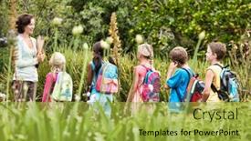  Presentation with young children - Presentation theme with young-teacher-with-children background and a yellow colored foreground