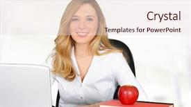  Presentation with apple - Slide set enhanced with young teacher with red apple background and a  colored foreground