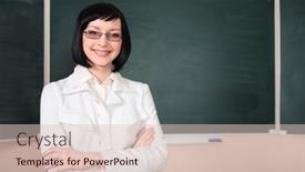  Presentation with teacher - Colorful PPT layouts enhanced with young-teacher-woman-on-green backdrop and a  colored foreground